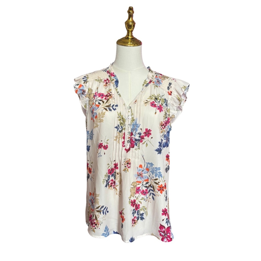 Daniel Rainn Multicolor Floral Ruffle Detail Blouse
